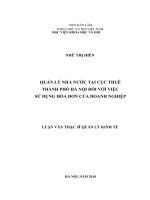 Quản lý nhà nuớc tại cục thuế thành phố hà nội đối với việc sử dụng hóa đơn của doanh nghiệp 