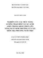 Nghiên cứu các mức năng lượng trao đổi và các acid amin trong khẩu phần lên năng suất sinh trưởng của vịt xiêm địa phương nuôi thịt tt