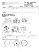 ĐỀ THI TIẾNG ANH lớp 4 học kỳ 2 năm 2016   2017