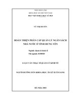 Hoàn thiện phân cấp quản lý ngân sách nhà nước trên địa bàn tỉnh Hưng Yên
