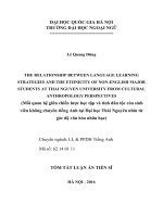 The relationship between language learning strategies and the ethnicity of non english major students at thai nguyen university from cultural anthropology perspectives (mối quan hệ giữa chiến lược học tập và tính dân tộ
