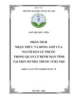 Phân tích nhận thức và đóng góp của người bán lẻ thuốc trong quản lý bệnh mạn tính tại một số nhà thuốc ở hà nội 