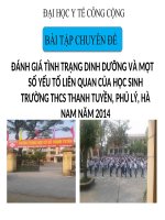ĐÁNH GIÁ TÌNH TRẠNG DINH DƯỠNG và một số yếu tố LIÊN QUAN của học SINH TRƯỜNG THCS THANH TUYỀN, PHỦ lý, hà NAM năm 2014 