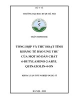 Tổng hợp và thử hoạt tính kháng tế bào ung thư của một số dẫn chất 6 butylamino 2 aryl quinazonlin 4 on 