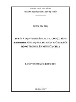 TUYỂN CHỌN VI KHUẨN LACTIC CÓ ĐẶC TÍNH PROBIOTIC ỨNG DỤNG CHO NHÂN GIỐNG KHỞI ĐỘNG TRONG LÊN MEN SỮA CHUA