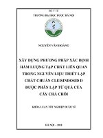 Xây dựng phương pháp xác định hàm lượng tạp chất liên quan trong nguyên liệu thiết lập chất chuẩn cleisindosid d được phân lập từ quả của cây chà chôi 