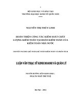 Luận văn thạc sỹ - Hoàn thiện công tác kiểm soát chất lượng kiểm toán tại Đoàn kiểm toán của Kiểm toán Nhà nước