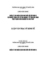 Quản lý chi ngân sách nhà nước đối với đơn vị sự nghiệp công lập có thu ngành y tế tỉnh Bắc Ninh - Thực trạng, kinh nghiệm và giải pháp