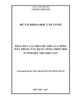 PHÁT HUY VAI TRÒ CHỦ THỂ của NÔNG dân TRONG xây DỰNG NÔNG THÔN mới ở TỈNH bến TRE HIỆN NAY