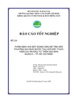 THẨM ĐỊNH GIÁ BẤT ĐỘNG SẢN ĐỂ TÍNH BỒI THƯỜNG KHI NHÀ NƯỚC THU HỒI ĐẤT THỰC HIỆN DỰ ÁN ĐẦU TƯ TRÊN ĐỊA BÀN QUẬN 9 – TP HỒ CHÍ MINH