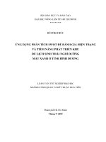 ỨNG DỤNG PHÂN TÍCH SWOT ĐỂ ĐÁNH GIÁ HIỆN TRẠNG VÀ TIỀM NĂNG PHÁT TRIỂN KHU DU LỊCH SINH THÁI NGHỈ DƯỠNG MẮT XANH Ở TỈNH BÌNH DƯƠNG