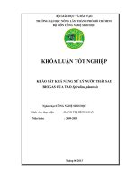 KHẢO SÁT KHẢ NĂNG XỬ LÝ NƯỚC THẢI SAU BIOGAS CỦA TẢO Spirulina plantesis