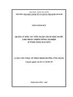 Quản lý đầu tư vốn ngân sách nhà nước cho phát triển nông nghiệp ở tỉnh thái nguyên
