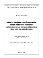Quản lý di sản văn hoá làng của người mường tỉnh hòa bình với phát triển du lịch (trường hợp xóm mỗ 2, xã bình thanh, huyện cao phong và xóm ải, xã phong phú, huyện tân lạc) TT 