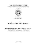 KIỂM TOÁN nội bộ HOẠT ĐỘNG bán HÀNG, THU TIỀN của CÔNG TY TNHH GREDMANN VIỆT NAM