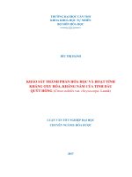 KHẢO SÁT THÀNH PHẦN HÓA HỌC VÀ HOẠT TÍNH KHÁNG OXY HÓA, KHÁNG NẤM CỦA TINH DẦU QUÝT HỒNG (Citrus nobilis var. chrysocarpa. Launk)