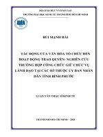 Tác động của văn hóa tổ chức đến hoạt động trao quyền nghiên cứu trường hợp công chức giữ chức vụ lãnh đạo tại các sở thuộc ủy ban nhân dân tỉnh bình phước 