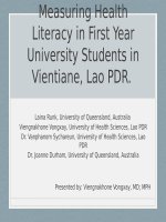 Đánh giá kiến thức về sức khỏe của sinh viên năm nhất đại học viên chăn_LàoMeasuring Health Literacy in First Year University Students in Vientiane, Lao PDR