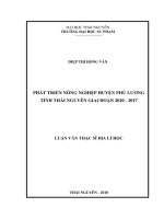 Phát triển nông nghiệp huyện Phú Lương tỉnh Thái Nguyên giai đoạn 2010  2017 (Luận văn thạc sĩ)