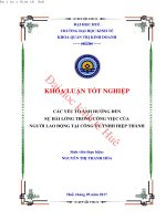 Các yếu tố ảnh hưởng đến sự hài lòng trong công việc của người lao động tại công ty TNHH hiệp thành 