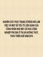 NGHIÊN CỨU THỰC TRẠNG STRESS NƠI LÀM VIỆC VÀ MỘT SỐ YẾU TỐ LIÊN QUAN CỦA CÔNG NHÂN NHÀ MÁY GỖ KHU CÔNG NGHIỆP PHÚ BÀI Ở THỊ XÃ HƯƠNG THỦY, THỪA THIÊN HUẾ NĂM 2016
