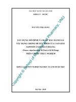Xây dựng mô hình và bước đầu đánh giá tác dụng chống huyết khối của cao giàu saponin tam thất hoang (panax stipuleanatus h tsai et k m feng) trên chuột thực nghiệm