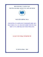 Ảnh hưởng của kiểm soát nội bộ đến hiệu quả hoạt động của các doanh nghiệp thương mại nhỏ và vừa trên địa bàn tỉnh vĩnh long 