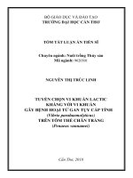 Tuyển chọn vi khuẩn lactic kháng với vi khuẩn gây bệnh hoại tử gan tụy cấp tính (vibrio parahaemolyticus) trên tôm thẻ chân trắng (penaeus vannamei) (tt) 