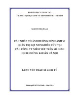 Các nhân tố ảnh hưởng đến hành vi quản trị lợi nhuận   nghiên cứu tại các công ty niêm yết trên sở giao dịch chứng khoán hà nội 