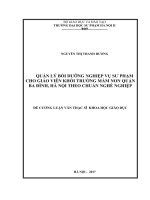 QUẢN LÝ BỒI DƯỠNG NGHIỆP VỤ SƯ PHẠM CHO GIÁO VIÊN KHỐI TRƯỜNG MẦM NON QUẬN BA ĐÌNH, HÀ NỘI THEO CHUẨN NGHỀ NGHIỆP