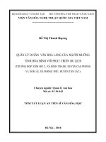 Quản lý di sản văn hóa làng của người mường tỉnh hòa bình với phát triển du lịch (trường hợp xóm mỗ 2, xã bình thanh, huyện cao phong và xóm ải, xã phong phú, huyện tân lạc) 