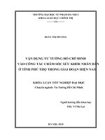 Vận dụng tư tưởng hồ chí minh vào công tác chăm sóc sức khỏe nhân dân tỉnh phú thọ giai đoạn hiện nay