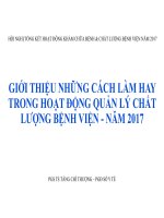 GIỚI THIỆU NHỮNG CÁCH LÀM HAY TRONG HOẠT ĐỘNG QUẢN LÝ CHẤT LƯỢNG BỆNH VIỆN