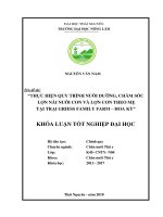 Thực hiện quy trình nuôi dưỡng, chăm sóc lợn nái nuôi con và lợn con theo mẹ tại trang trại griess family – hoa kỳ 