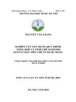 Nghiên cứu xây dựng quy trình tổng hợp và tinh chế mafenid acetat đạt tiêu chuẩn dược dụng (tt) 