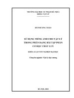 Sử dụng tiếng anh cho vật lí trong phân dạng bài tập phần cơ học chất lưu