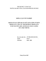 KHẢO SÁT SỰ LIÊN QUAN GIỮA SỐ LƯỢNG TẾ BÀO TRONG SỮA VỚI CÁC THÀNH PHẦN TRONG SỮA TƯƠI NGUYÊN LIỆU, ĐÁNH GIÁ CHẤT LƯỢNG SỮA TIỆT TRÙNG