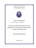 Pháp luật về bồi thường khi nhà nước thu hồi đất vì mục đích phát triển kinh tế từ thực tiễn tỉnh hà nam 