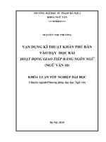 Vận dụng kĩ thuật khăn phủ bàn vào dạy học bài Hoạt động giao tiếp bằng ngôn ngữ (Ngữ văn 10) (2018)