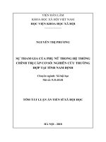 Sự tham gia của phụ nữ trong hệ thống chính trị cấp cơ sở nghiên cứu trường hợp tại tỉnh nam định tt