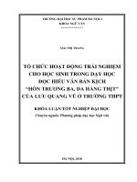 Tổ chức hoạt động trải nghiệm cho học sinh trong dạy học đọc hiểu văn bản kịch “hồn trương ba, da hàng thịt” của lưu quang vũ ở trường THPT (2018)