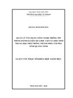 Quản lý ứng dụng công nghệ thông tin trong đánh giá kết quả học tập của học sinh trung học phổ thông thành phố Cẩm Phả tỉnh Quảng Ninh (LV thạc sĩ)