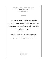 Dạy học đọc hiểu văn bản “chí phèo” (ngữ văn 11, tập 1) theo định hướng phát triển năng lực (2018)