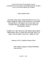 INVESTIGATING ORAL PARTICIPATION IN IN CLASS GROUP WORK BY FIRST YEAR STUDENTS 