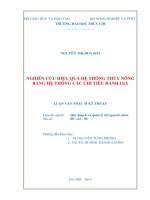 NGHIÊN CỨU HIỆU QUẢ HỆ THỐNG THỦY NÔNG  BẰNG HỆ THỐNG VÀ CÁC CHỈ TIÊU ĐÁNH GIÁ