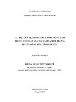 VAI TRÒ CỦA HỆ THỐNG THỦY NÔNG ĐỒNG CAM TRONG SẢN XUẤT LÚA TẠI XÃ HÒA HIỆP TRUNG, HUYỆN ĐÔNG HÒA, TỈNH PHÚ YÊN