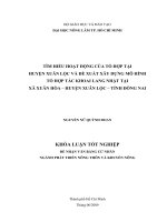 TÌM HIỂU HOẠT ĐỘNG CỦA TỔ HỢP TẠI HUYỆN XUÂN LỘC VÀ ĐỀ XUẤT XÂY DỰNG MÔ HÌNH TỔ HỢP TÁC KHOAI LANG NHẬT TẠI XÃ XUÂN HÒA – HUYỆN XUÂN LỘC – TỈNH ĐỒNG NAI