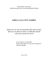 KHẢO SÁT CÁC YẾU TỐ ẢNH HƯỞNG ĐẾN CHẤT LƯỢNG BỘT GIẤY VỆ SINH TẠI CÔNG TY TNHH MỘT THÀNH VIÊN GIẤY SÀI GÒN–MỸ XUÂN