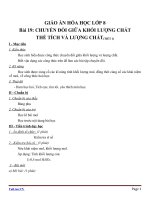 Giáo án Hóa học 8 bài 19: Chuyển đổi giữa khối lượng, thể tích và lượng chất