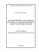 Đảng bộ tỉnh Hưng Yên lãnh đạo hoạt động của Hiệp Liên hiệp Phụ nữ tỉnh từ năm 1997 đến năm 2015 (Luận án tiến sĩ)